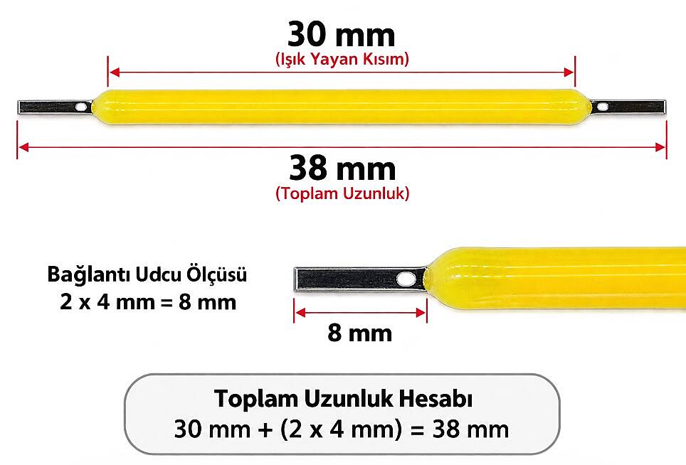38mm Mavi Led Işık Çubuğu – 12V 50mA – 10 Adet - 3