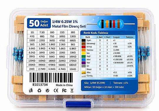 600 Adet Metal Film Direnç Seti 1/4W – %1 Tolerans  - Kutulu - 3