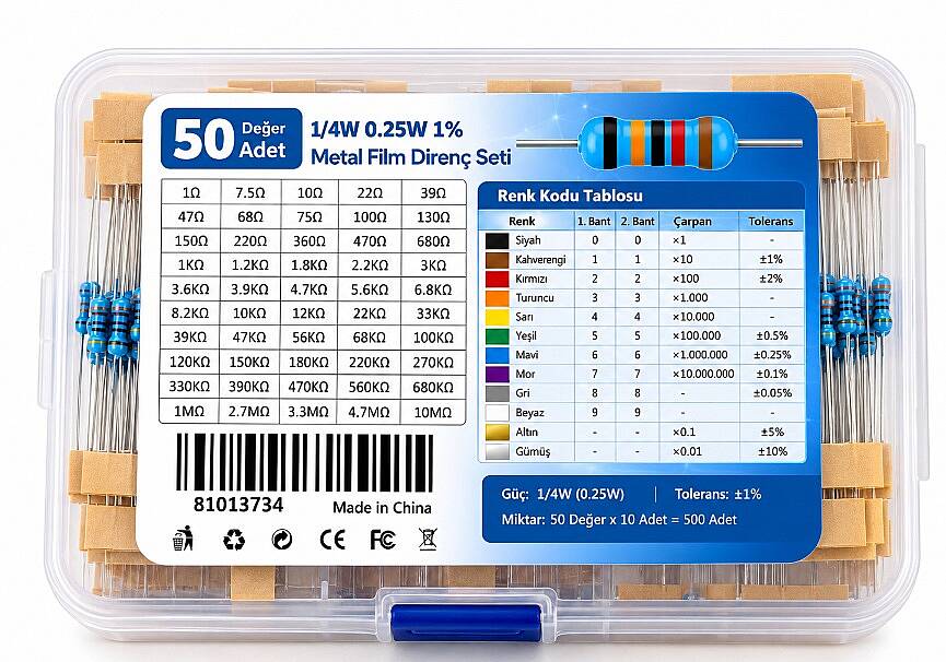 600 Adet Metal Film Direnç Seti 1/4W – %1 Tolerans  - Kutulu - 3