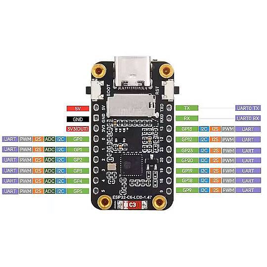ESP32-C6 1.47” LCD Ekranlı Geliştirme Board – Wi-Fi 6 & Bluetooth - 4