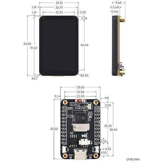ESP32-S3 1.64” AMOLED Dokunmatik Ekranlı WiFi ve Bluetooth Geliştirme Kartı - 2