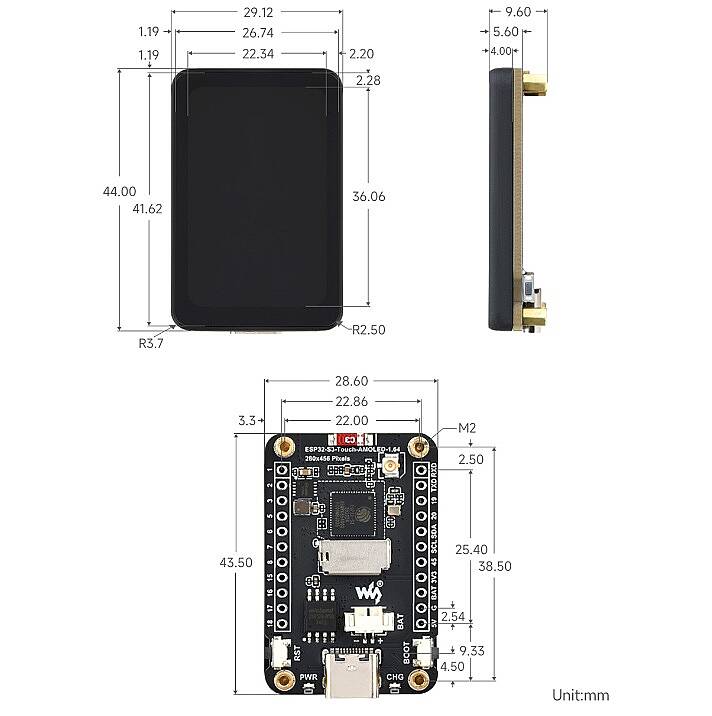ESP32-S3 1.64” AMOLED Dokunmatik Ekranlı WiFi ve Bluetooth Geliştirme Kartı - 2
