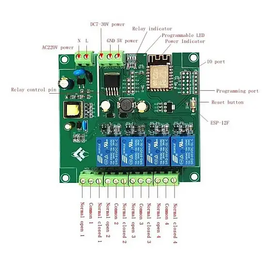 ESP8266 ESP-12F AC 90-250v / DC 7-30V 4 Kanal Wifi Röle Modülü - 2